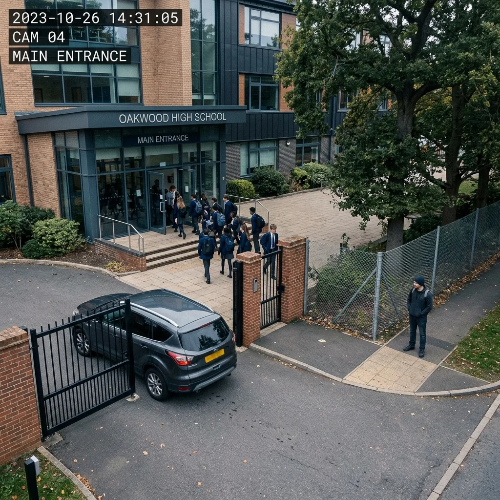 Feed digital da câmera analítica escolar com detecções HUD